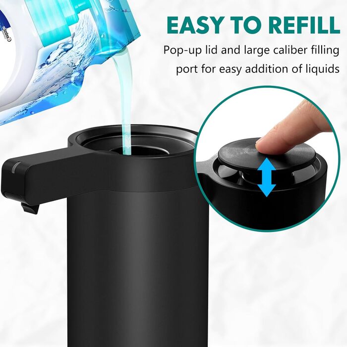 Mamiddle Automatic Soap Dispenser Stainless Steel with Sensor Infrared Soap Dispenser Electric IPX5 Waterproof USB-C Charging with Sensor Infrared Motion Sensor for Kitchen & Bath (Black)