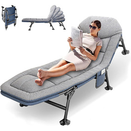 Розкладне ліжко-крісло для кемпінгу з матрацом, регульована спинка, ліжко для риболовлі, Outdoor ліжко XXL, 65x190x30 см, односпальне, для гостей, сіре