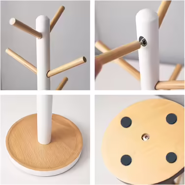 Removable Wooden Tree Cup Shelf, Coffee Cup Holder for Coffee, Tea, Mug, Display Stand, Coffee Bar Accessories with 6 Hooks (white)