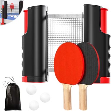 HOMURY Набір для пінг-понгу: 2 ракетки, сітка, 3 м'ячі, сумка, для гри в приміщенні та на вулиці, дитячий та дорослий
