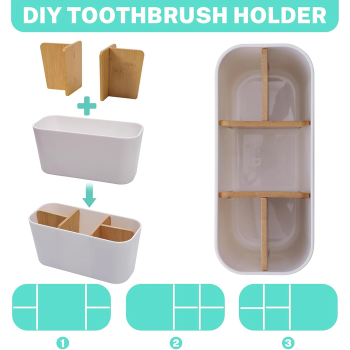 Тримач для зубних щіток з бамбуковими перегородками, органайзер для зубних щіток та пасти, для ванної кімнати, офісу, сім'ї, білий