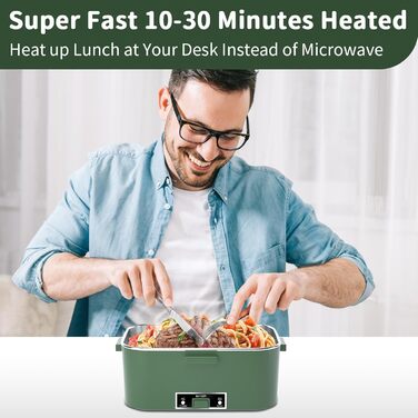 Electric Lunch Box 100W, 3-in-1 Portable Heated Lunch Box, Removable Stainless Steel Lunch Container, 12V/24V/220V Insulated Food Warmer for Car/Truck/Office, with Insulated Bag and Sponge (Green, 1.8 L)