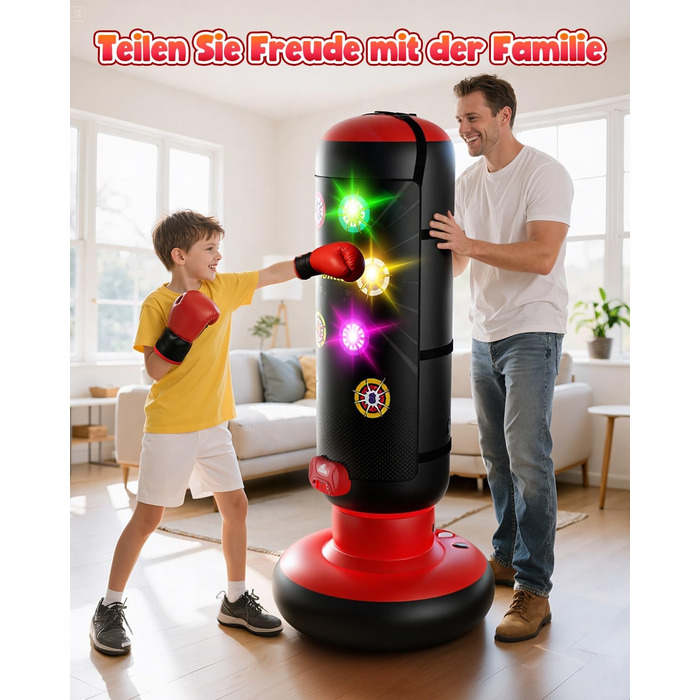 Інтерактивна дитяча боксерська груша з підсвіткою та звуком, надувна, з рукавичками, для хлопчиків 6-12 років, червона