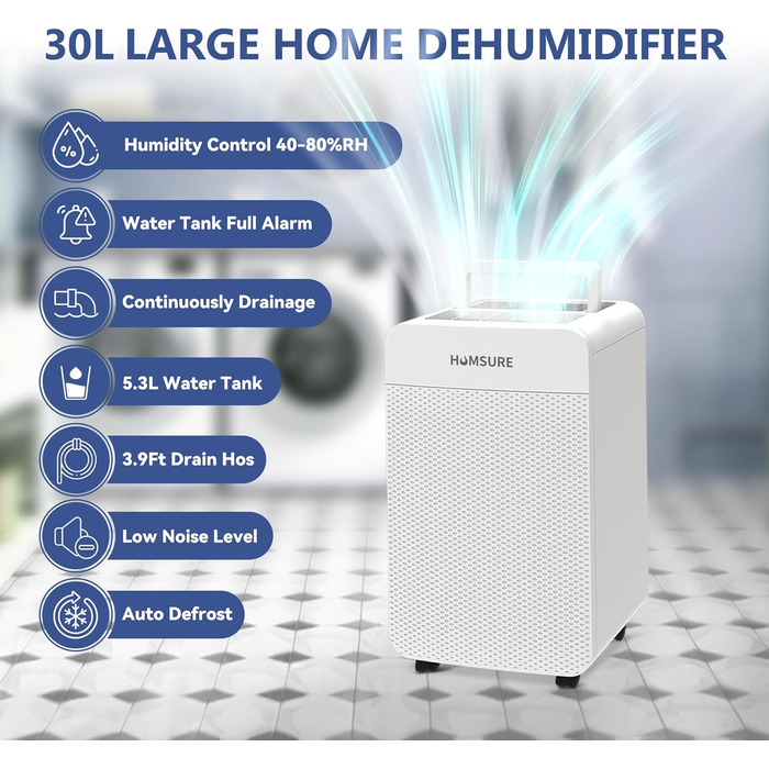 Вологопоглинач повітря 25л з таймером 24г, автоматичним розморожуванням та безперервним відведенням води