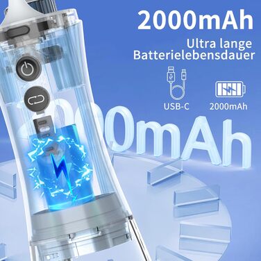 Електричний ірригатор для порожнини рота VITCOCO 1080P WiFi, 350 мл, бездротовий, з 5 насадками, IPX7, білий