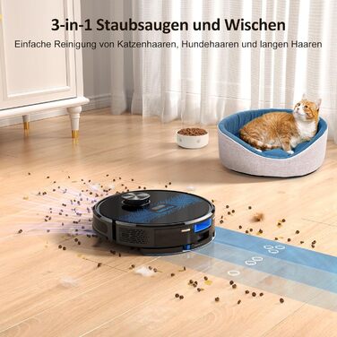 Робот-пилосос Lubluelu 3-в-1 з функцією миття підлоги, 4500Pa, лазерна навігація, 5 карт, 55 dB, для тварин, килимів, твердих підлог, (SL60D), блакитний