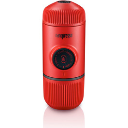 WACACO Nanopresso Portable Espresso Machine, Upgrade Version of Minipresso, 18 Bar Pressure, Small Travel Coffee Machine, Without Protective Case, Manual Operation, for Camping and Hiking (Red)