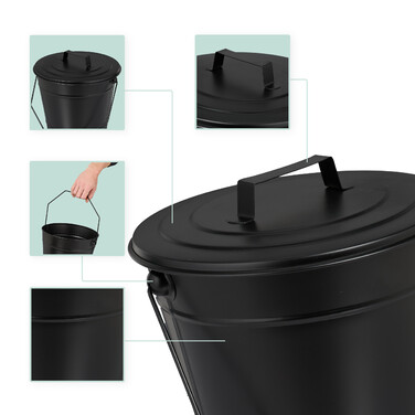 Relaxdays Ash Bucket with Lid, 7 Liter