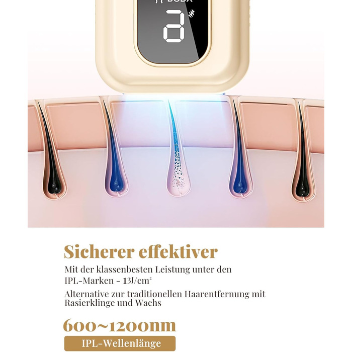 Пристрій для епіляції IPL Laser - Безболійний пристрій для видалення волосся IPL з 9 рівнями інтенсивності, 999,900 світлових імпульсів для дому, тіла, обличчя, зони бікіні та пахв (Бежевий)