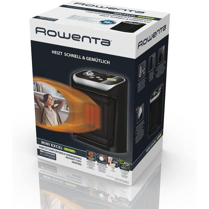 Обігрівач Rowenta Instant Comfort Compact 2000: компактний, з термостатом, 2 режими, чорний (SO2350F0), клас енергоефективності A+++