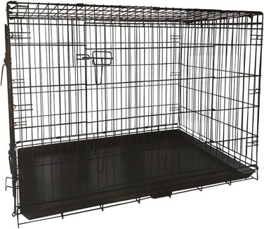 Клітка для собак 91x56x62 см, складана з 2 дверцятами, переноска для авто, вольєр для собак, дротяна клітка, розмір L (120x75x79 см)