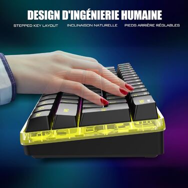 Бездротова ігрова клавіатура та миша RedThunder K62 60% RGB, AZERTY, 62 клавіші, Mini, для PC/PS5, чорний