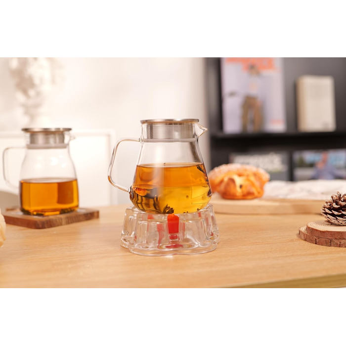 Скляний чайник CNGLASS з кнопкою One-Touch, 600 мл, з фільтром із нержавіючої сталі, термостійкий заварник для листового чаю, прозорий