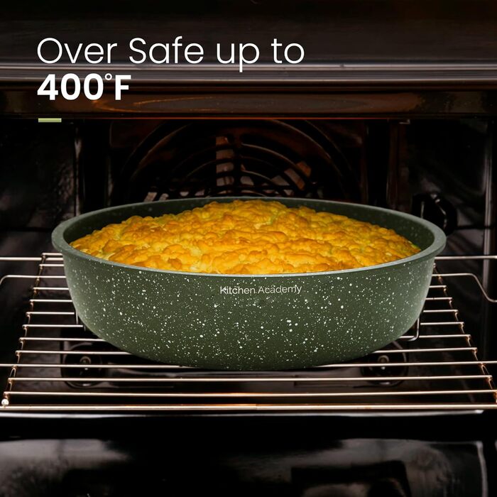 Набір каструль та сковорідок Kitchen Academy 10 предметів з знімними ручками. Підходить для всіх типів плит, включаючи індукційні. Сковороди 20/25 см, каструля 18 см. Колір: зелений