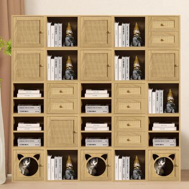 Magic DIY Cube Storage Organizer, Stackable Cubes for Home, Books, Clothes, Toys, Modular Storage System, Closet Organizer, Bookshelf, Closet (French (Yellow Oak, General Cube))