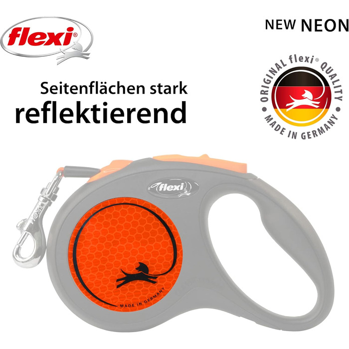 Еластичний повідок Flexi Neon S чорний/неоновий помаранчевий, 5 м, світловідбиваюча поверхня, для собак до 15 кг