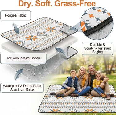Плед для пікніка водонепроникний 200x200 см, пляжний килим без піску, складаний, з ручкою для перенесення (на 4-6 осіб) - ідеально для пляжу, кемпінгу та пікніків