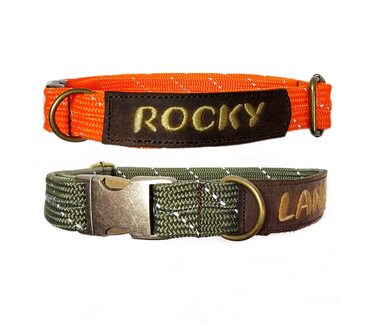 Персоналізований поводок для собак або нашийник: регульований, з натуральної шкіри, зі старовинною латунною фурнітурою