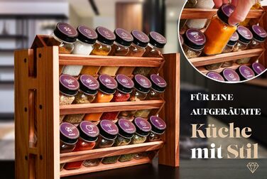 Elegant dark spice rack, wood standing & wall-mounted, 18 spice jars, 25 labels. Spice organizer, spice rack, kitchen shelf, wood, vintage. Spice rack - spice rack system hanging - spice storage (pine wood)