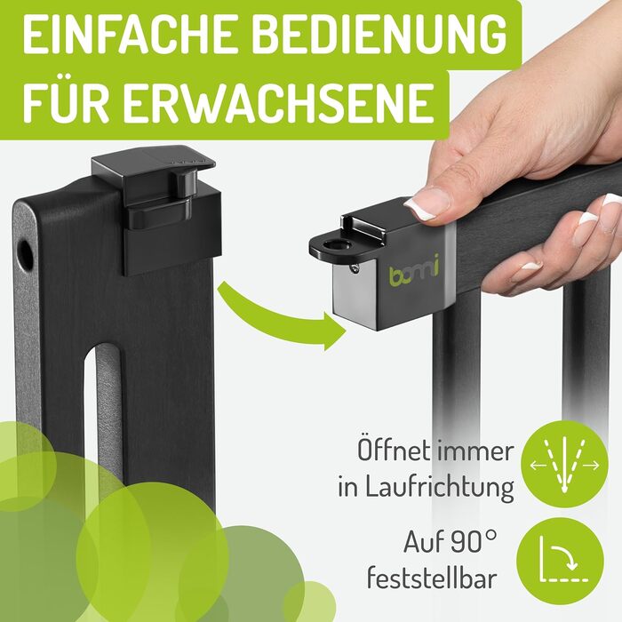 Захист від травм для дітей BOMI Miko: дерев'яні ворота для дверей, без свердління, кут 90°, ширина 63-71 см, чорний колір