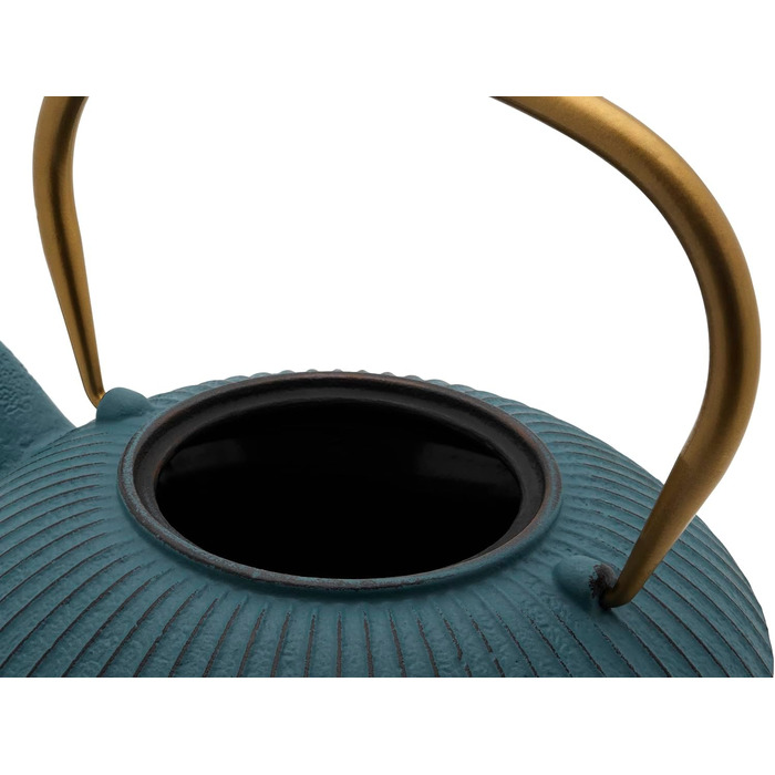 Bredemeijer Blue Flat Asia Teapot 1.1 Liter Cast Iron - Asia Cast Kettle with Stainless Steel Tea Filter Insert