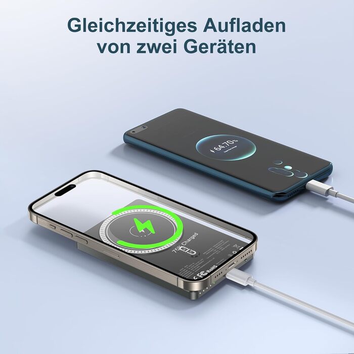 Power Bank NOHON Mag-Safe 5000mAh: Бездротовий акумулятор з магнітним кріпленням, 20W, USB-C, для iPhone 17/16/15/14/13/12 Pro/Pro Max (Грашко-чорний)