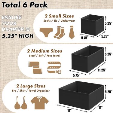 Simple Houseware Foldable Drawer Organizer for Clothes/Underwear/Panty/Jumpsuit, 12-Piece Set, (2L / 2M / 2S, Black)