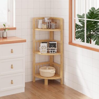 Dripex Standing Corner Shelf, Bathroom Shelf with 3 Tiers, 89x30x30cm, Bamboo Standing Shelf for Kitchen, Living Room, Bedroom.