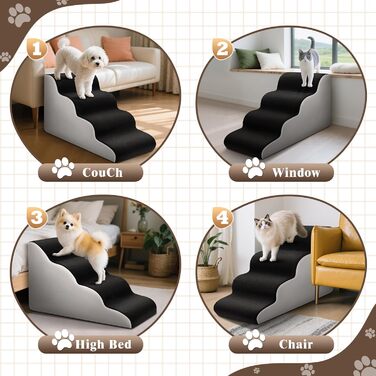 Східці для собак та котів JUOIFIP, 4 сходинки, для маленьких порід, чорного кольору, миючий, антиковзкий