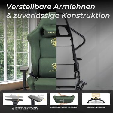 Ігровий крісло Dowinx з мікрофібри-велюру: дихаюче, ергономічне, з підніжкою (зелене)