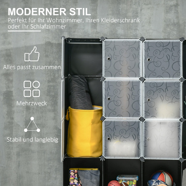 HOMCOM DIY Closet Organizer System with 16 Cubes and 2 Rods DIY Cube Shelf, Storage Shelf for Clothes, Shoes, Black 145 x 46 x 162 cm | Aosom