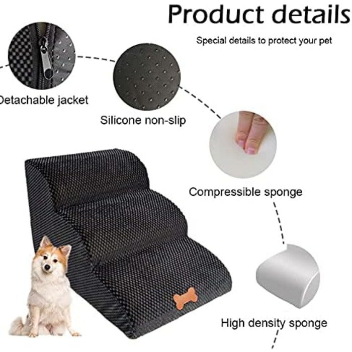 3-Step Pet Staircase, Dog Stairs Bed for Small Dogs 39cm High, Cat Dog Ramp Sofa Box Spring Bed, with Plush Cover, Removable, Washable, 60 (L) x 42 (W) x 39 (H) cm...