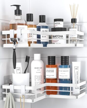 Набір полиць для душу Kitsure без свердління – 2 шт. Стабільні полиці для душу без свердління з швидким зливом, з нержавіючої сталі та міцною клейкою основою для ванної кімнати (22,0 x 22,0 x 5,0 см, білий)