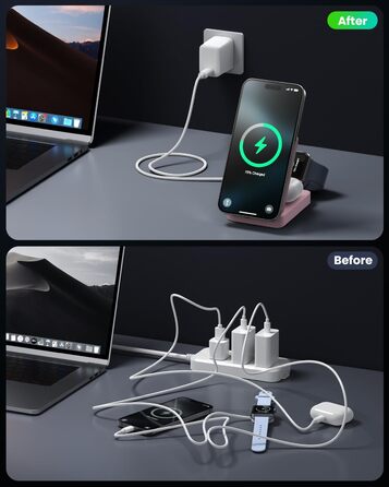 3-в-1 Бездротовий зарядний пристрій, індукційна станція Qi2, MagSafe, для iPhone 16/15/14/13/12, Apple Watch, AirPods, білий (рожевий)