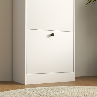 HOMCOM Shoe Cabinet with 3 Flaps, Shoe Storage Bench, Shoe Rack with Adjustable Partition, Narrow Shoe Chest for 12 Pairs of Shoes, 47 x 28 x 115 cm, White | Aosom