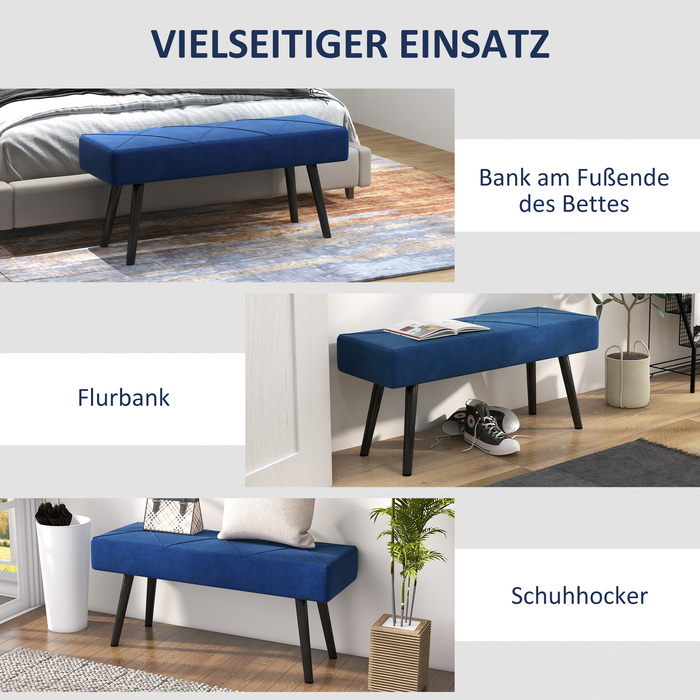 HOMCOM Upholstered Bench, Bed Bench, Entryway Bench with X-Pattern, Velvet-Look, Holds up to 120 kg, for Bedroom, 100 x 36 x 45 cm, Blue | Aosom