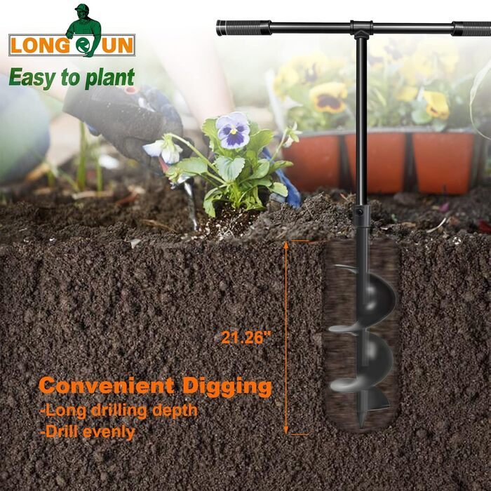 LONGRUN Auger Hand Drill, Hand Auger, 150mm x 960mm Soil Auger, Hand Auger Garden Auger, Planting Auger Post Hole Auger Made of Manganese Steel, Flower Planting Pots Snail for Planting Holes Digging