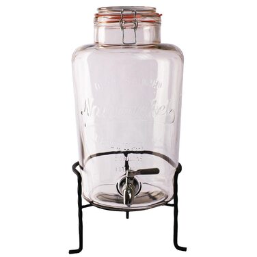 Olympia Nantucket Style Drink Dispenser with Wire Stand - Lockable Lids, Retro Stainless Steel Tap Glass Dispenser - 155(H)x200(W)x150(D)mm