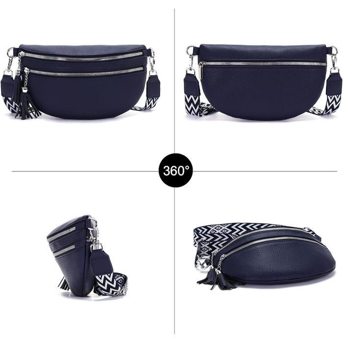 Сумка поясна жіноча бежева через плече кросбоді середнього розміру з відділенням для карток та 2 ремінцями, жіноча сумка (Темно-синя)