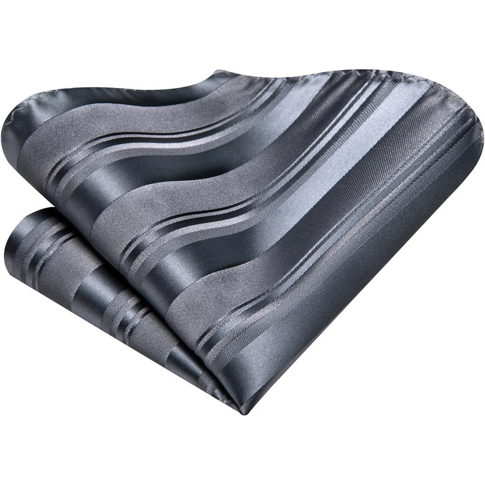 Комплект краваток для чоловіків Hi-Tie: краватка, нагрудна хустинка, кравецькі шпильки, запонки, формальний шовк, для весілля та свят (смугастий темно-сірий)