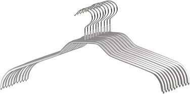 MAWA Clothes Hangers, Set of 10 Space-Saving and Non-Slip Hangers, Ideal for Shirts and Blouses, with 360° Swivel Hook, Non-Slip Coating, 45 cm, Silver