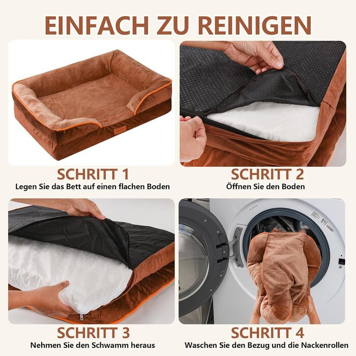 AUSCAT Orthopedic Dog Bed Small Dogs - Dog Bed Memory Foam with Removable, Washable Cover, Waterproof Liner, and Non-Slip Bottom, 60cm L x 45cm W x 15cm H (L 88 x W 64 x H 20 cm, Brown)