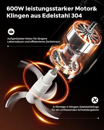 Електричний подрібнювач Bear 2L+1.8L з м'ясоподрібником, 600W, 2 швидкості, 4 леза з нержавіючої сталі, скляна ємність для м'яса, дитячого харчування, фруктів та овочів