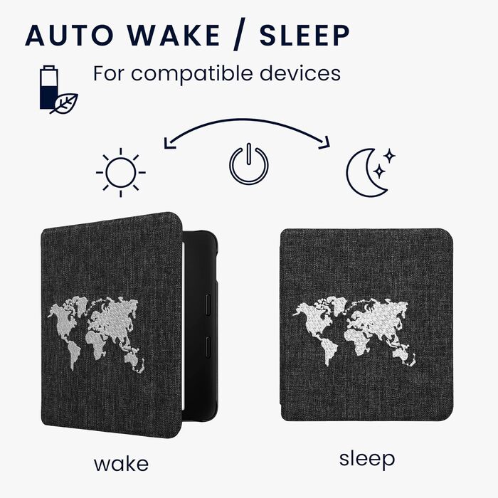 Чохол kwmobile для Tolino Vision 6: тканинний захисний чохол з малюнком серця, сірий (Travel Umriss 02-19)