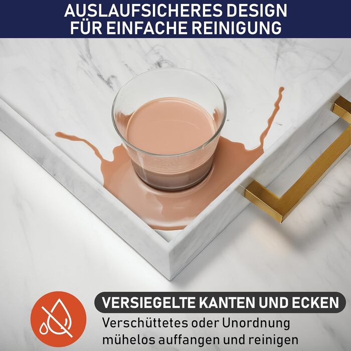 Acrylic Serving Tray with Golden Handles, 40.6 x 30.5 x 5.1 cm Decorative Tray for Table, Food, Drinks Serving Platter for Countertop, Kitchen, Bathroom, Party, Serving Tray (Marble)