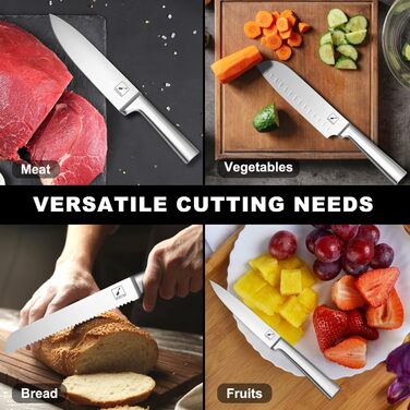 IMARKU 15-Piece Japanese Stainless Steel Knife Set with Block - Professional Kitchen Knife Set with Sharpener & Cleaning Block