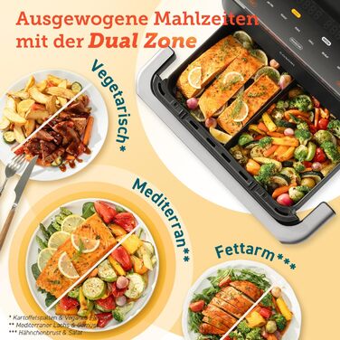 Аерофритюрниця COSORI Dual Blaze XXL 10л, 2 камери, 8-в-1, подвійна чаша, знімний роздільник, нижній нагрів, 70 рецептів, для 2-6 осіб, чорна