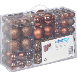 Relaxdays Christmas Baubles, Set of 100, Christmas Decorations, Matte, Glossy, Glittering, Christmas Tree Balls ∅ 3, 4 & 6 cm, Brown
