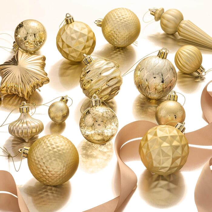 60 шт. новорічні кулі для прикраси ялинки Valery Madelyn, набір міцних кулішок, декор на Новий рік (золотий)