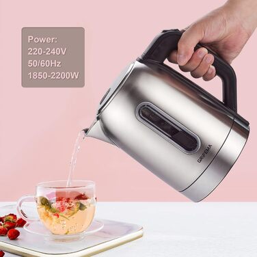 Електричний чайник GRIFEMA 0.8L, 1100W з фільтром від накипу, тихий, швидкий, без BPA, для подорожей, автоматичне відключення, захист від перегріву, білий (нержавіюча сталь 1.7L)